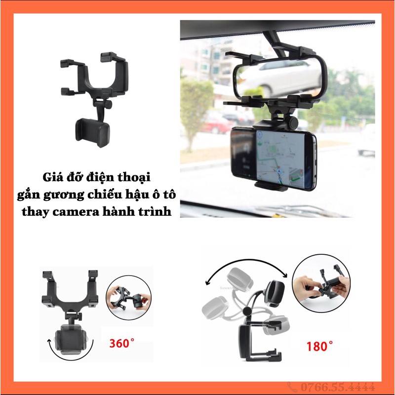 ⚡️Freeship⚡️ Giá đỡ điện thoại gắn gương chiếu hậu ô tô quay hành trình đường đi thay camera