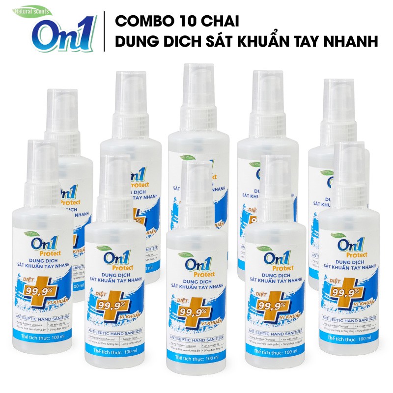 Bộ 10 chai Dung Dịch Sát Khuẩn Tay Nhanh Khô On1 Hương BamBoo Charcoal dung tích 100ml/ chai
