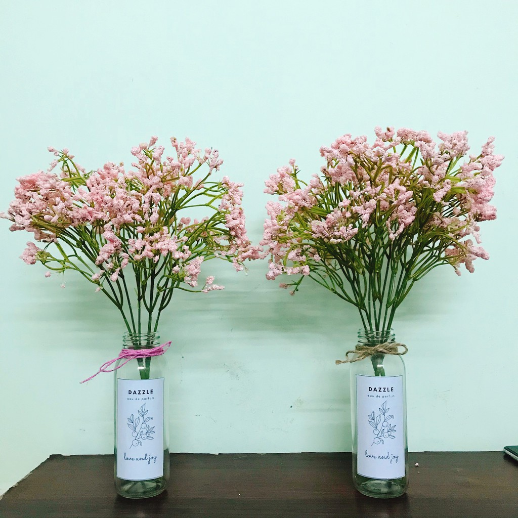 Lọ cắm hoa, lọ thuỷ tinh kèm dây và logo trang trí handmade