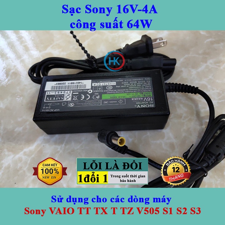 Sạc Laptop Sony 16v-4A 64W Sony VAIO TT TX T TZ V505 S1 S2 S3