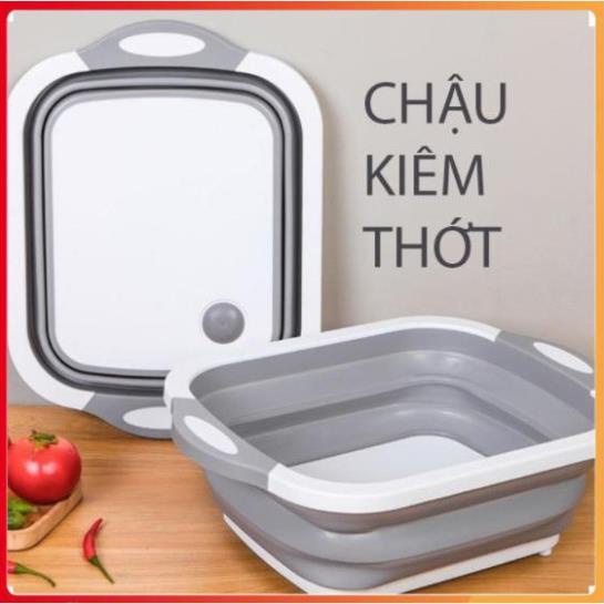 [ Siêu Hot ] Chậu + Thớt Gấp Gọn Kèm Rổ Đa Năng, Thiết Kế Thông Minh Kiểu Dáng Sang Trọng Tiện Lợi, Dễ Sử Dụng