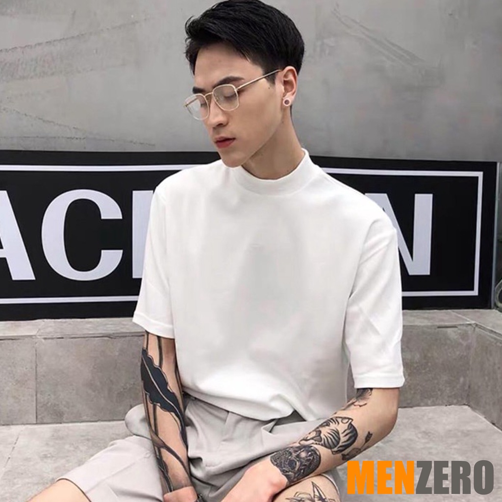 Áo Thun Nam Cotton Cổ Lọ Cao 4 Phân Tay Ngắn | BigBuy360 - bigbuy360.vn