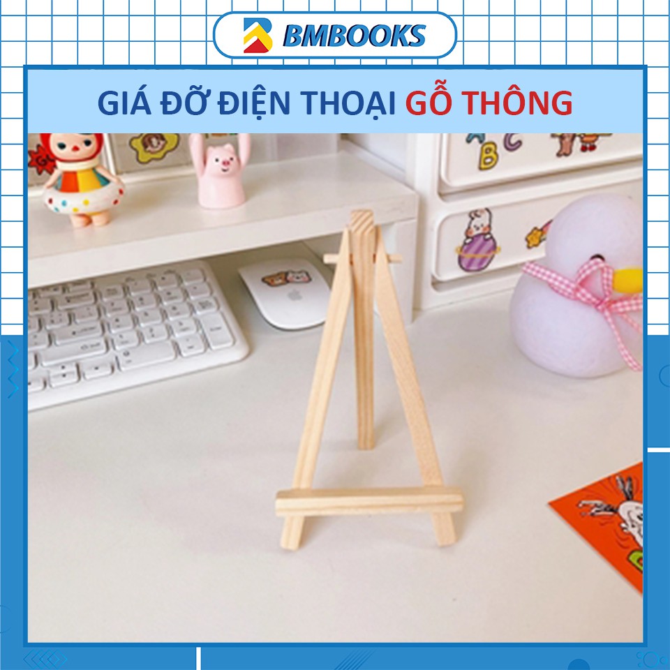 Giá đỡ điện thoại để bàn bằng gỗ thông cute trang trí góc học tập bàn làm việc BMBooks