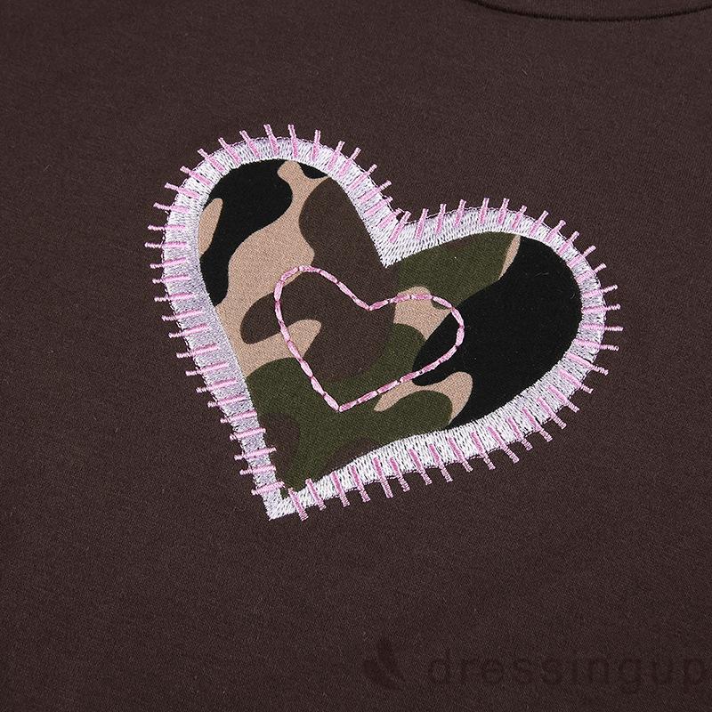 Áo Thun Nữ Tay Ngắn Cổ Tròn Họa Tiết Trái Tim Độc Đáo
