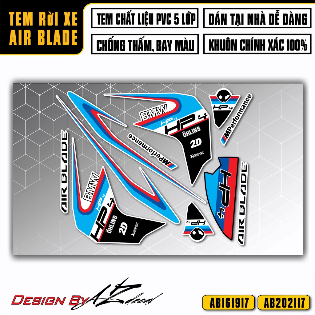 Tem Xe Airblade 2016 - 2022 Mẫu BMW HP4 | AB17 | Tem Xe AB Chất Liệu Decal Chống Thấm Nước, Chống Bay Màu, Dễ Dán