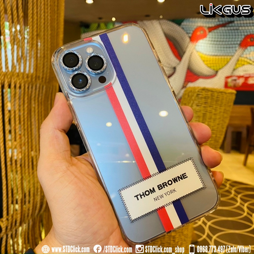 ỐP LƯNG IPHONE 14 PRO MAX - 14 PLUS - 13 PRO MAX - 13 LIKGUS CHÍNH HÃNG LƯNG NHỰA CỨNG TRONG VÂN THOM BROWNE VIỀN DẺO