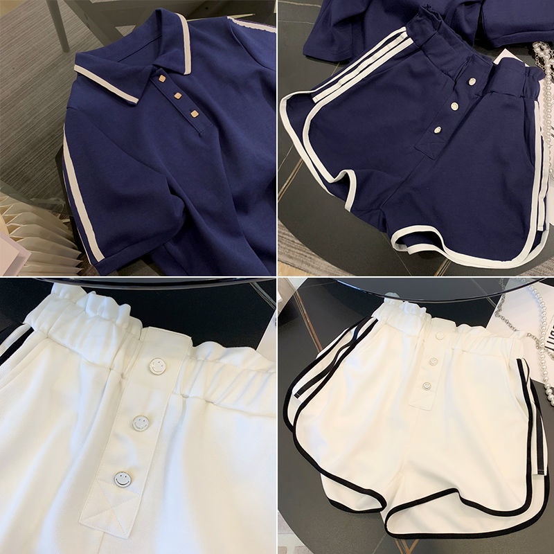 White Advanced Sense Running Sportswear Suit Women's Summer Loose Fashion Casual Short Sleeve Shorts Two-Piece Western