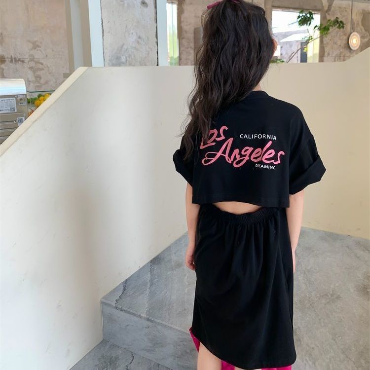 [Hàng Mới Về] Đầm Thun Dài Tay Ngắn Dáng Rộng Phong Cách Hàn Quốc Thời Trang Mùa Hè Cho Bé Gái