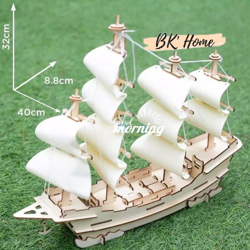 Mô hình Thuyền Thương Gia-Đồ chơi lắp ráp mô hình 3D bằng gỗ cắt laser