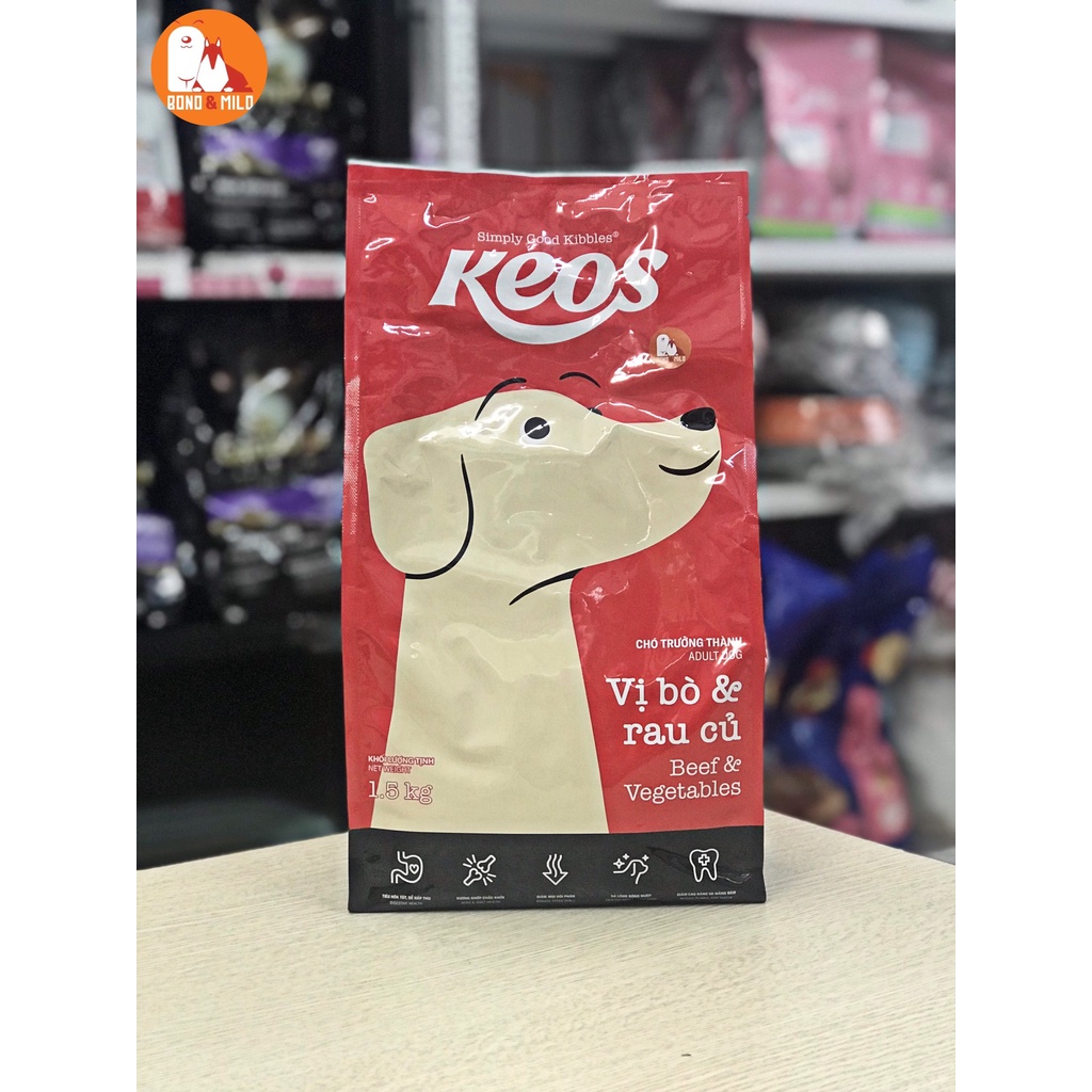 THỨC ĂN CHO CHÓ HẠT KEOS VỊ BÒ VÀ GÀ BAO 1,5KG - BONDMILO SHOP