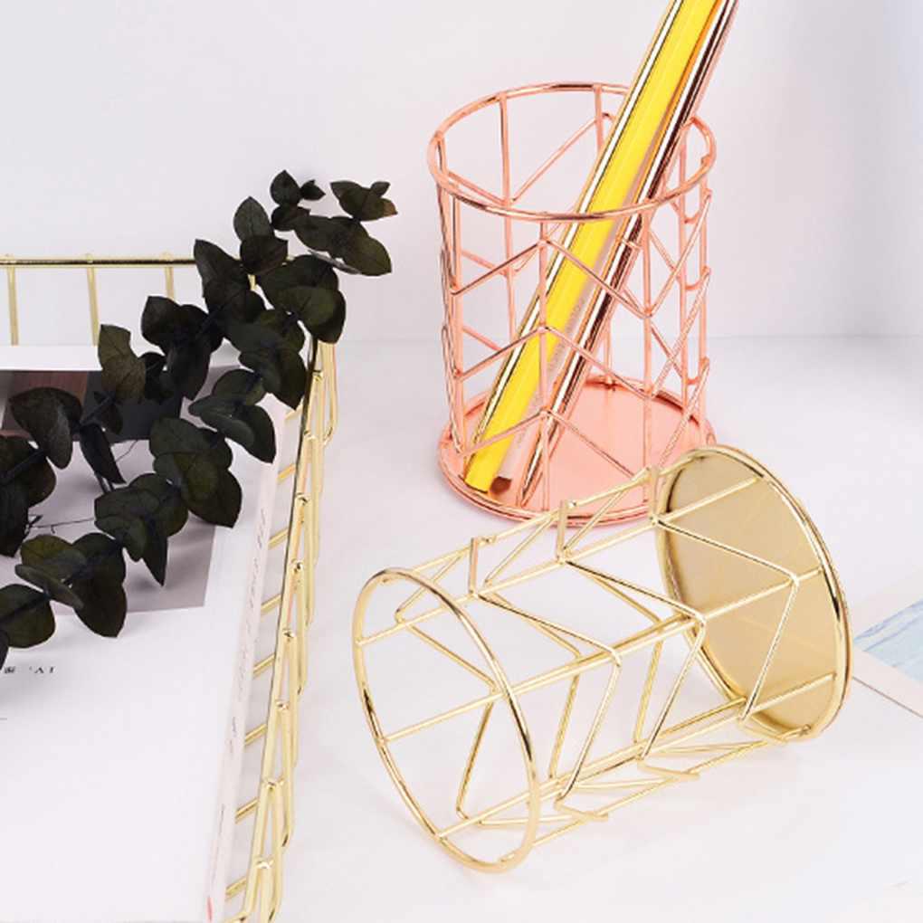 Giá Đỡ Bút / Cọ Trang Điểm Bằng Lưới Đồng Màu Vàng Hồng
