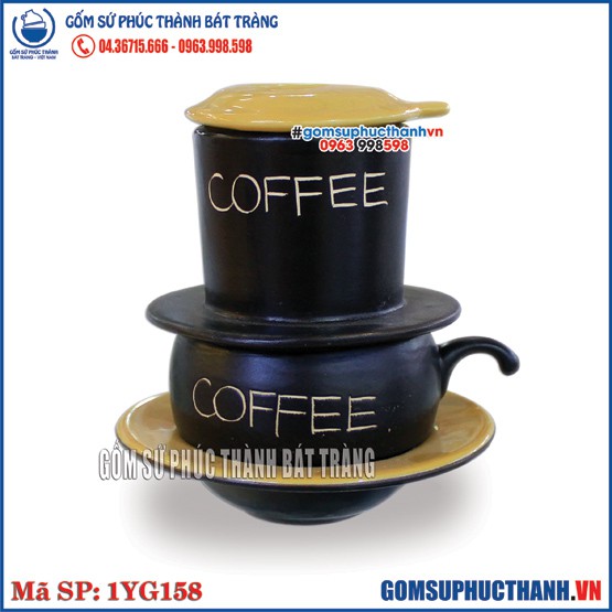 Phin pha cafe bằng gốm sứ Bát Tràng lòng Vàng