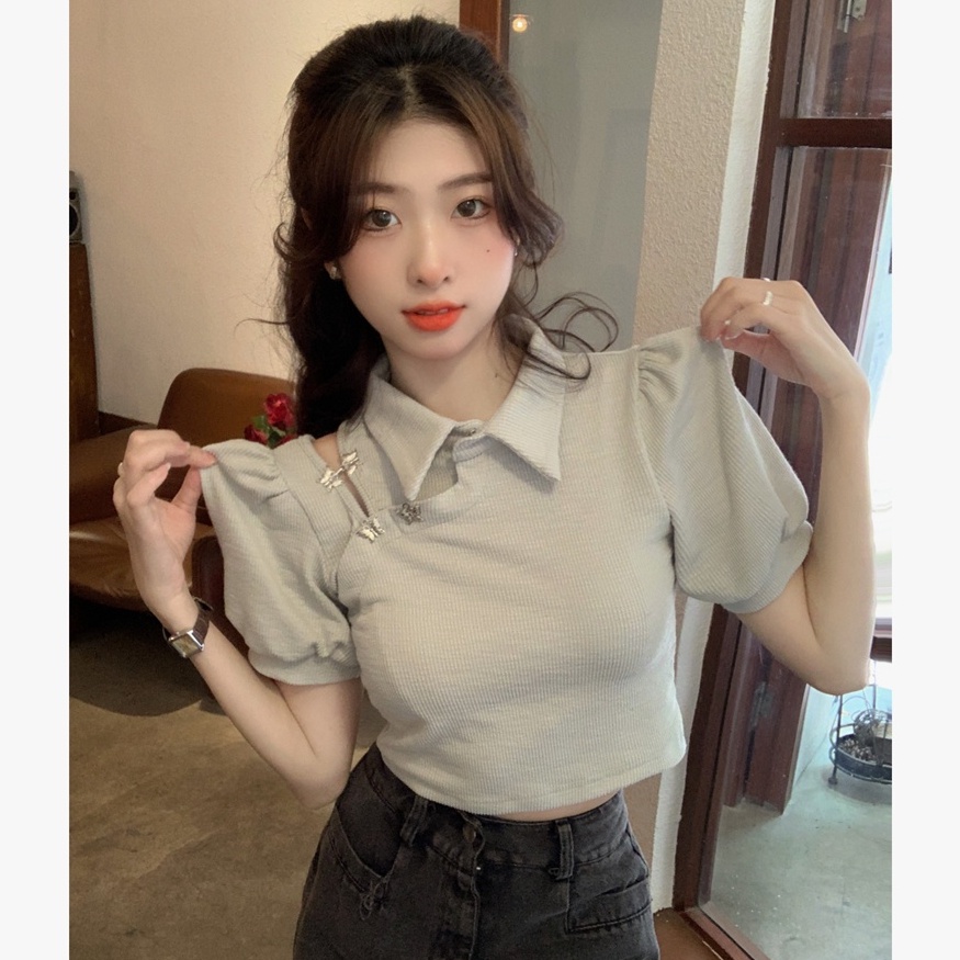 Áo thun ZHELIHANGFEI trễ vai phong cách ngọt ngào chất lượng cao cho nữ