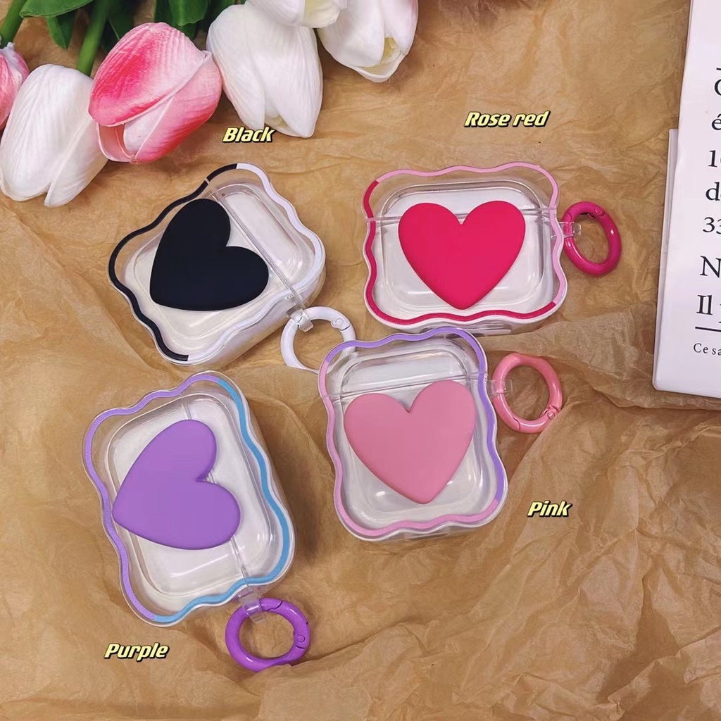 Vỏ Bảo Vệ Hộp Sạc Tai Nghe airpods 1 2 3 pro Chống Sốc Họa Tiết Trái Tim Lượn Sóng Kèm Vòng Gắn