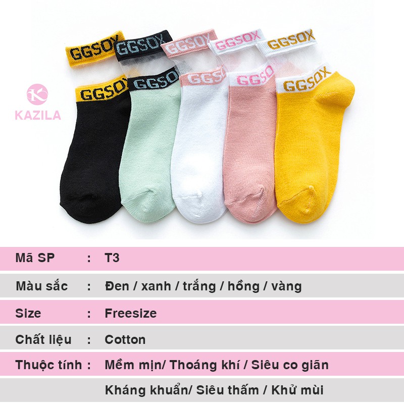 Tất nữ (vớ nữ) GGSOX cổ phối lưới lụa phong cách Hàn Quốc, tất vớ nữ cute đi giày thể thao siêu đẹp Kazila T3