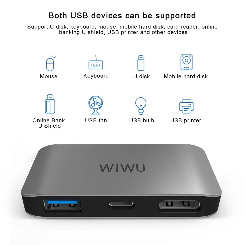 HUB 3 in 1 WIWU Type-C ra HDMI + USB 3.0 + Type C Cổng chuyển đổi cho Tablet , Máy tính bảng  , Laptop , SmartPhone