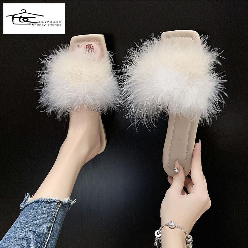 Dép Lông Xù Đế Bằng Chống Trượt Đính Nơ Xinh Xắn Thời Trang Mùa Hè