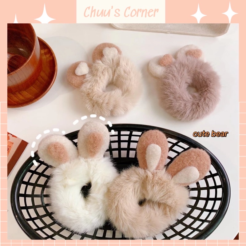 Dây buộc tóc tai thỏ phối lông siêu mềm dễ thương