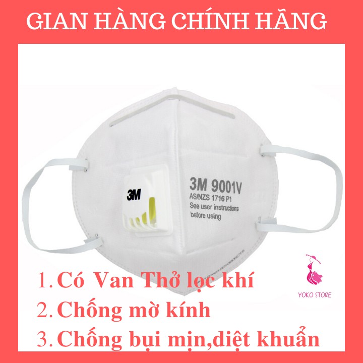 Khẩu trang 3M 9001V,9001,8822,9041 N95 mầu trắng có van lọc không khí, bụi mịn