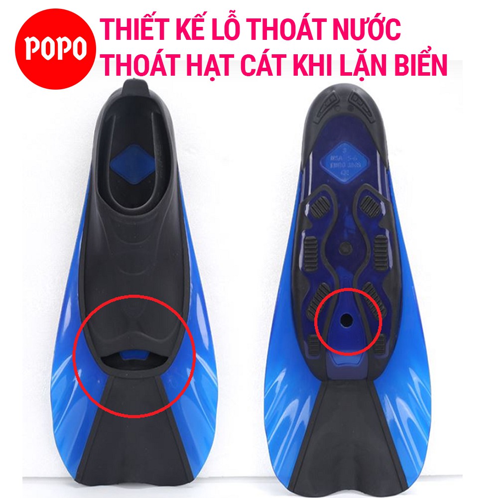 Chân nhái lặn biển POPO-NXANH chất liệu silicone ôm chân chân vịt giúp thoải mái vận động