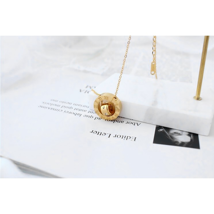 DÂY CHUYỀN TITAN SỐ LA MÃ LỒNG TRỤ TRÒN ĐÍNH ĐÁ TN136 siêu đẹp, bền màu, chuẩn thời trang