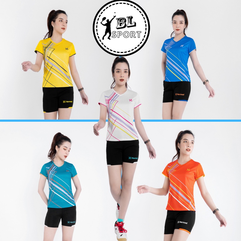 Áo thun lạnh thể thao, áo phông nữ cầu lông, bóng đá, bóng chuyền cổ tim ngắn tay vải thoáng mát nhẹ, tôn dáng tuyệt đối