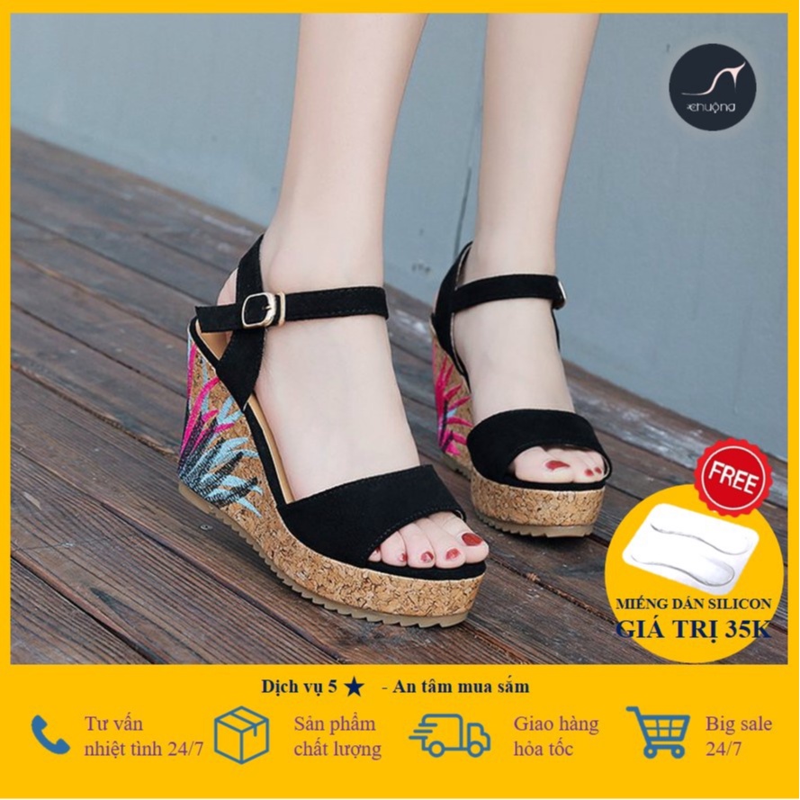 [ ẢNH THẬT ] GIÀY ĐẾ XUỒNG NỮ SANDAL THÊU HOA CỰC CHẤT THỜI TRANG ĐỘC ĐÁO HÀN QUỐC 10cm