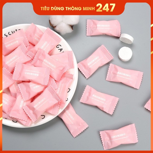 Khăn Giấy Nén Hình Viên Kẹo Bỏ Túi - Khăn Lau Mặt Dạng Nén Dùng Một Lần Tiện Dụng Khi Du Lịch Dã Ngoại