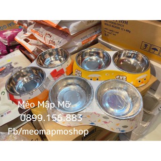 KHAY ĂN CHÓ MÈO ĐÔI INOX ĐẾ CAO ( tháo rời )