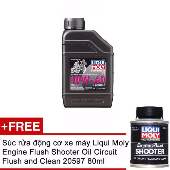 Nhớt động cơ xe 4T Liqui Moly Motorbike 10W40 Formula 0.8L (dùng được cho cả xe ga và xe số), tặng kèm chai Súc rửa động