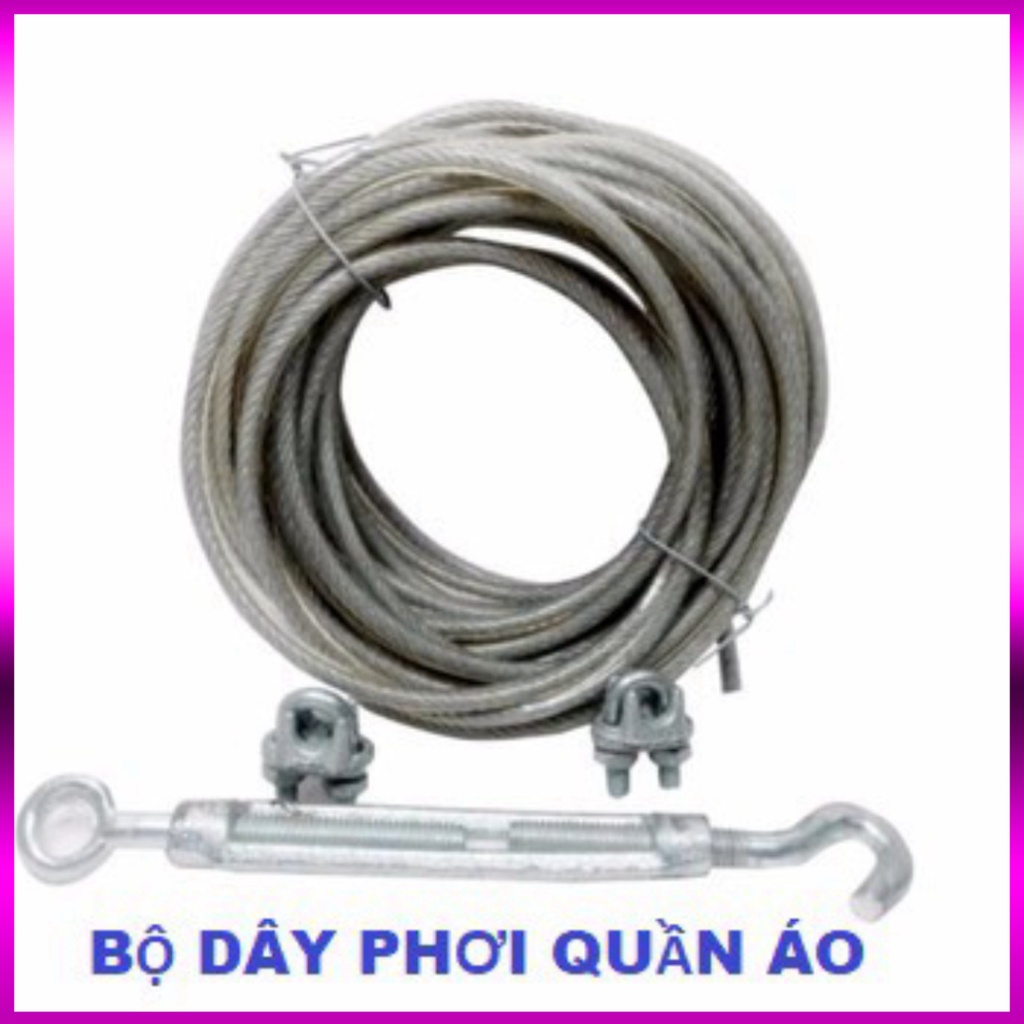 Dây phơi quần áo Phi 5mm, Tặng 2 khóa cáp, 1 tăng đơ, 2 nở móc sắt