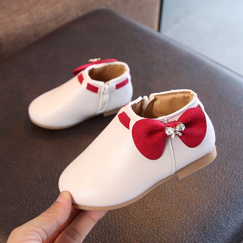 Giày bốt khóa kéo đính nơ dễ thương cho bé gái 1-3 tuổi