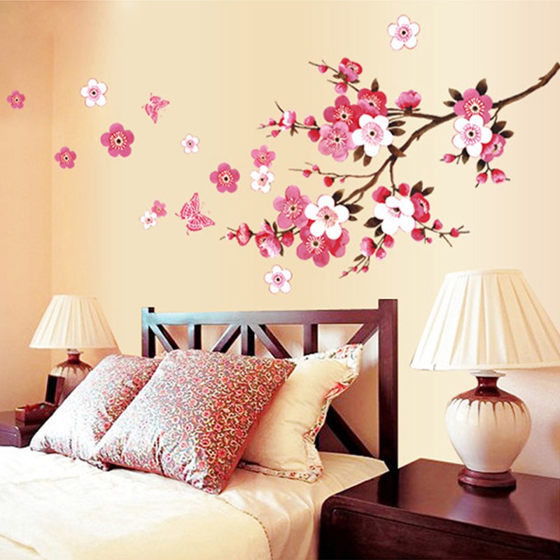 Miếng dán tường phòng ngủ hình hoa đào Sakura