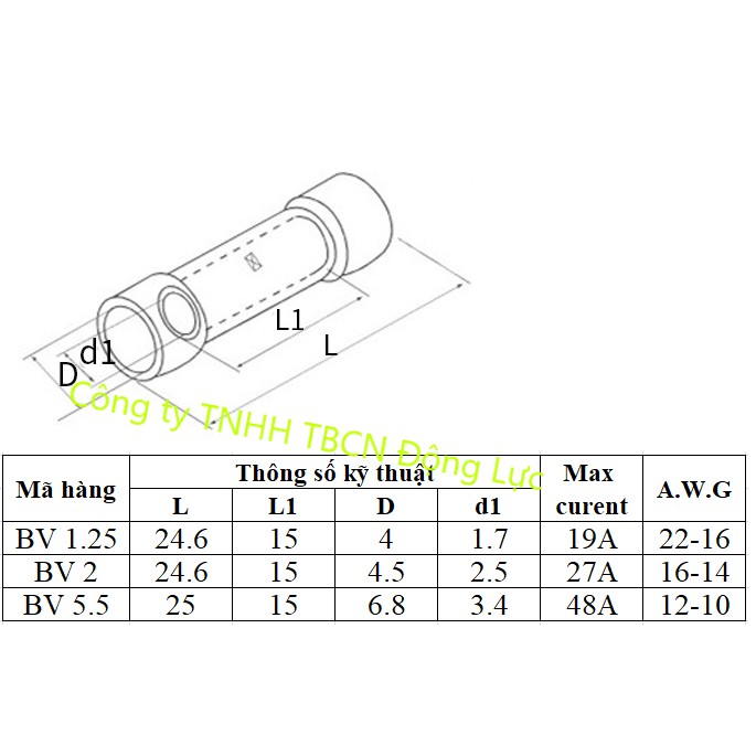 Đầu cos dây điện nối thẳng phủ nhựa BV 5.5 (50 chiếc/túi). Đầu cốt nối dây điện. Cút nối dây điện. Đầu nối dây điện