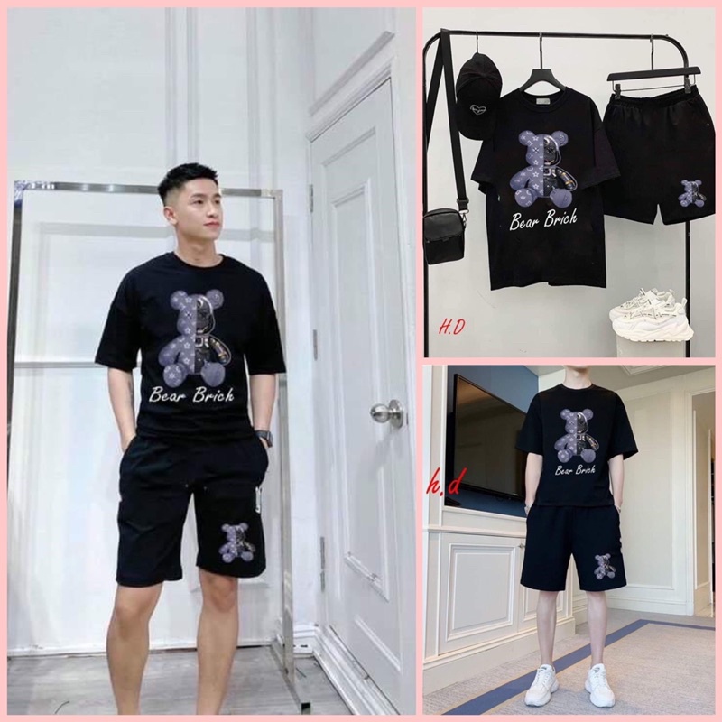 (Hàng Sẵn)Sét Bộ Áo thun Gấu Brich+ quần đùi V unisexChất cotton mịnPhong cách thể thaoĐồ ngủ mặc nhà mùa hè Nam nữ