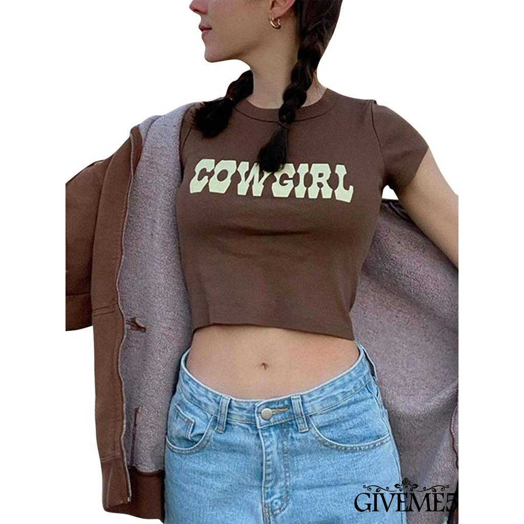 Áo thun dáng lửng tay ngắn in họa tiết chữ gợi cảm cho nữ