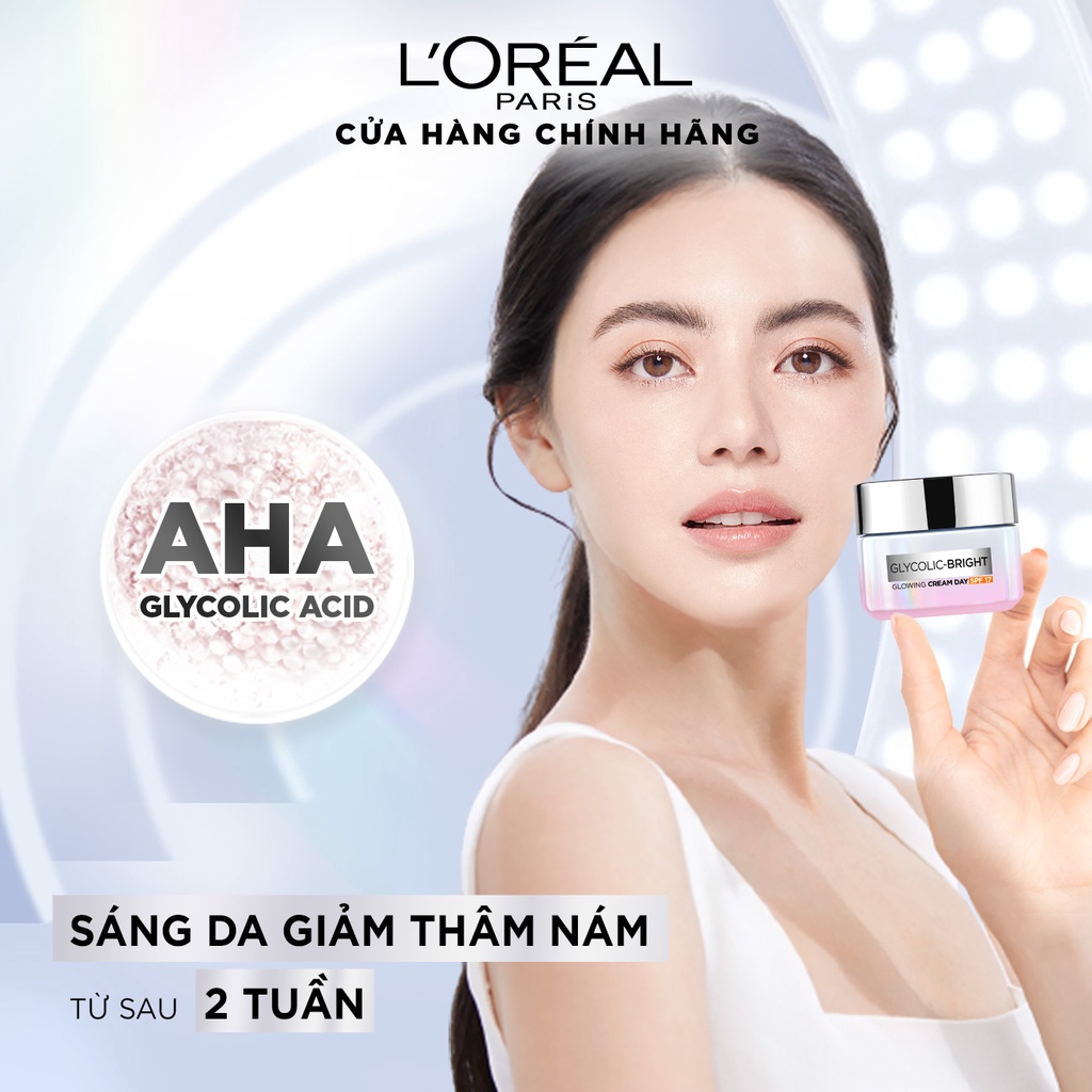 Kem ngày dưỡng sáng mờ thâm nám L'Oreal Paris Glycolic (AHA) Bright SPF 17 50ml