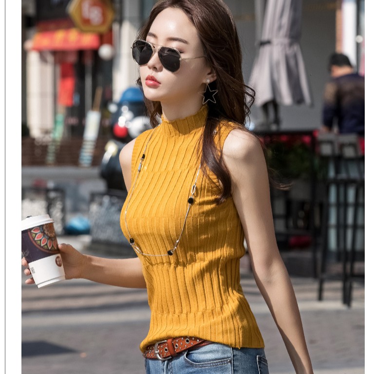 Áo thun nữ Ulzzang sát nách cổ lọ thun gân dày dặn Áo nữ đẹp áo ba lỗ cao cổ cực quyến rũ. Phong cách Hàn Quốc (TT2176)