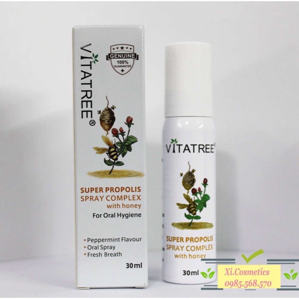 [ Mẫu mới 30ml, date 2024 ] Xịt keo ong Vitatree 25ml, Vitatree Super Propolis Spray complex with Honey Úc