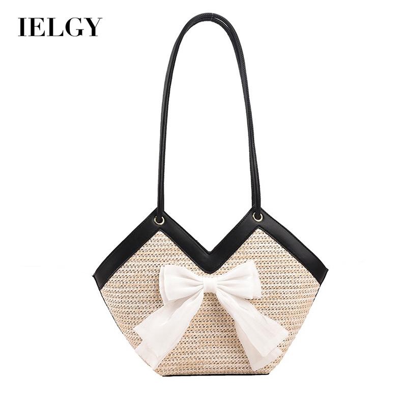 Túi đeo vai Ielgy đan sợi đính nơ sức chứa lớn thời trang cho nữ