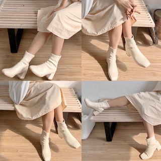 Giày Boots da mềm nữ cao cổ bên trong lót nỉ - Boot mũi vuông đế 6 phân