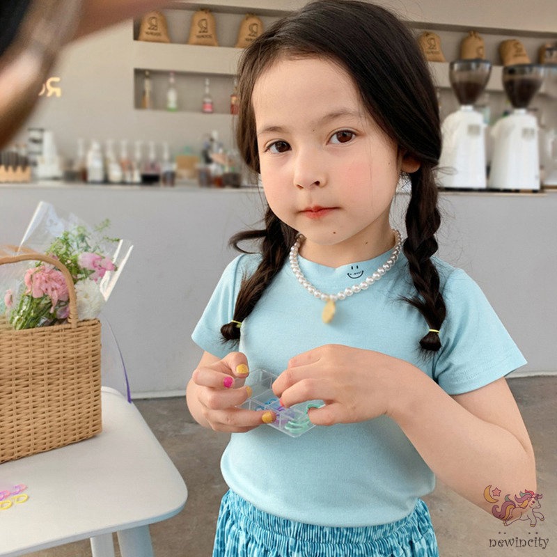 Áo Thun Tay Ngắn Màu Sắc Trơn Thời Trang Mùa Hè Hàn Quốc Dành Cho Bé Gái