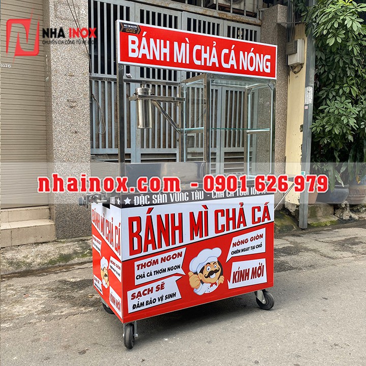 Xe bánh mì chả cá đẹp nhỏ gọn 1mx55x1m77