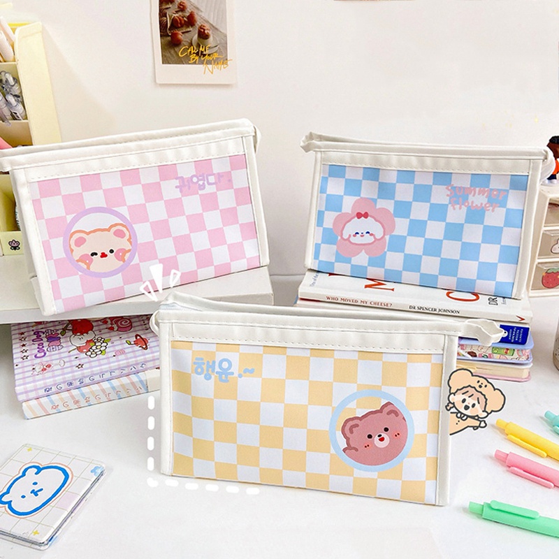 Túi Đựng Bút Chì / Mỹ Phẩm Cỡ Lớn Kẻ Sọc Ca Rô Chuyên Dùng Cho Học