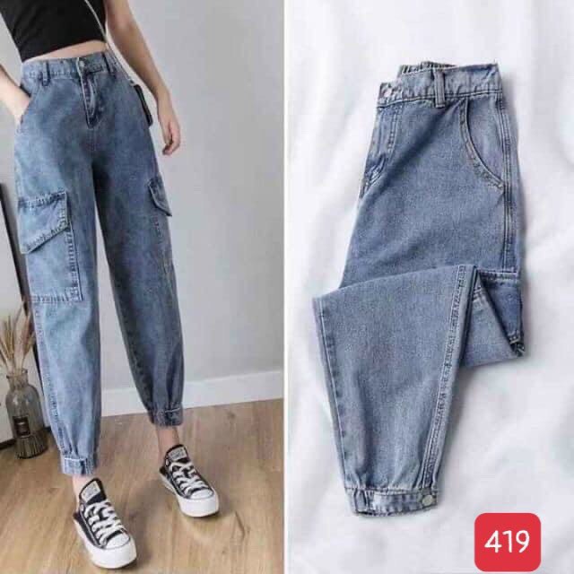 Quần baggy jeans nữ Lady Fashion form rộng phối lưng kiểu siêu xinh 💖FREESHIP💖  Quần nữ 9 tấc chất bò cao cấp - BG420