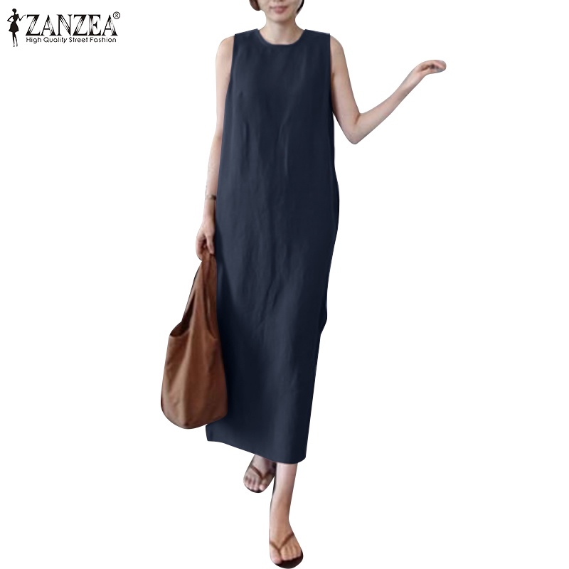 Đầm dài ZANZEA xẻ tà không tay thời trang cho nữ