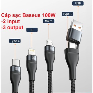 Cáp sạc 3 đầu 100W Baseus Two-for-Three Flash series