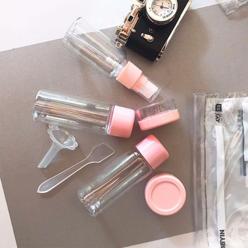 Bộ chiết Mỹ Phẩm du lịch 5 món BEIYIN - Bộ 5 chai lọ chiết kem mỹ phẩm đa năng nhỏ gọn kèm túi zip tiện dụng khi mang đi