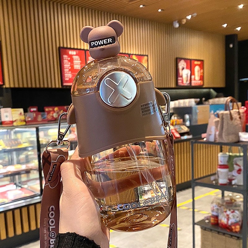 Bình nước cute, Bình nước gấu cool bear, Bình nước gấu, Bình nước kèm ống hút, Bình nước hình dễ thương