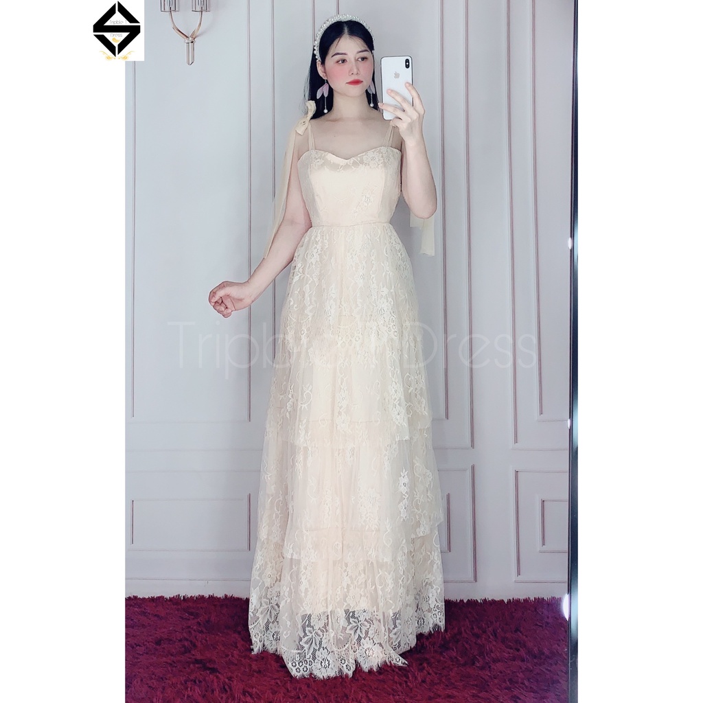 Đầm maxi dự tiệc ren xếp tầng TRIPBLE T DRESS -size M/L ( ảnh/video thật) MS203V